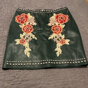 Green faux leather skirt